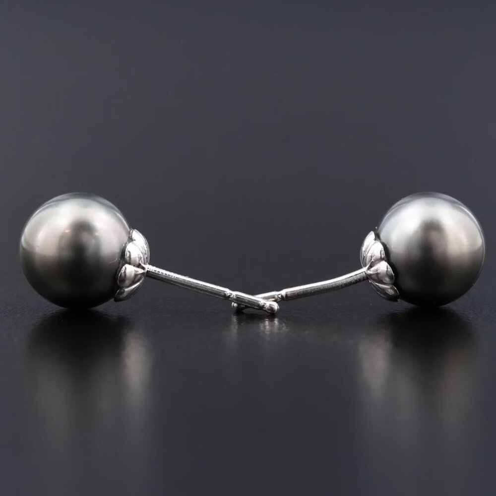 Mikimoto 18K Dark Grey Pearl Solitaire Earrings - Picture 4 of 5